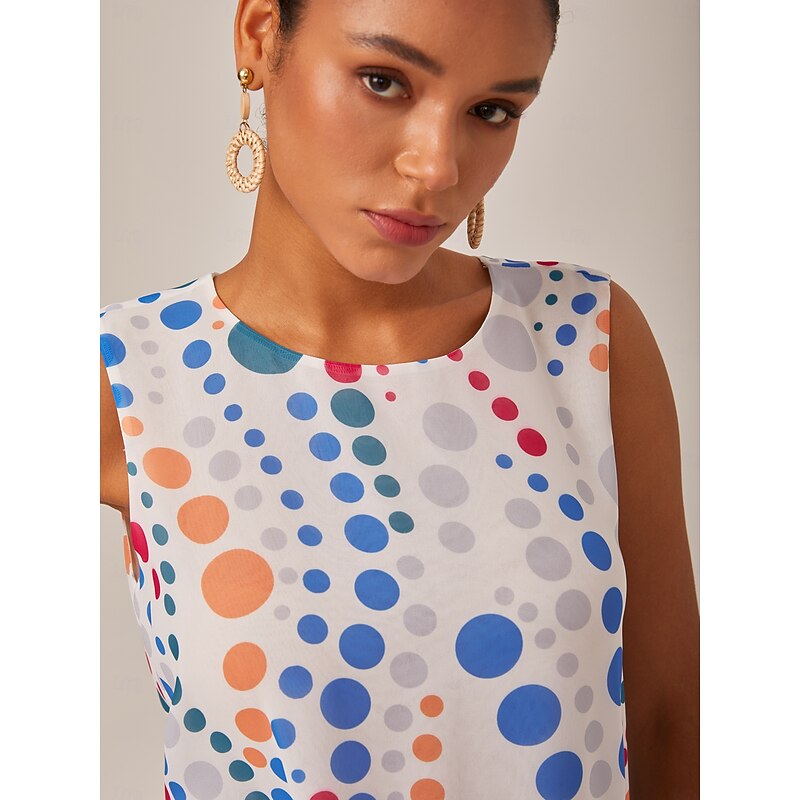 Colorful Polka Dot Flowy Chiffon Layered Maxi Dress3