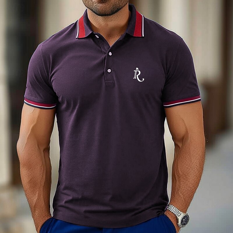 Men's Letter Polo Short Sleeve Polo Shirts Collared Shirts Business Casual School Outdoor Daily Wear 3D Print Summer Dark Green Dark Blue Dark Purple3
