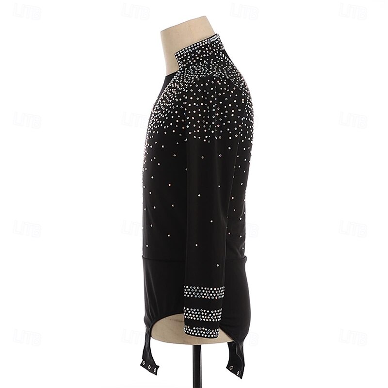 Figure Skating Top Men's Boys Ice Skating Tops Black White Patchwork Spandex High Elasticity Training Competition Skating Wear Classic Crystal / Rhinestone Long Sleeve Ice Skating Figure Skating4