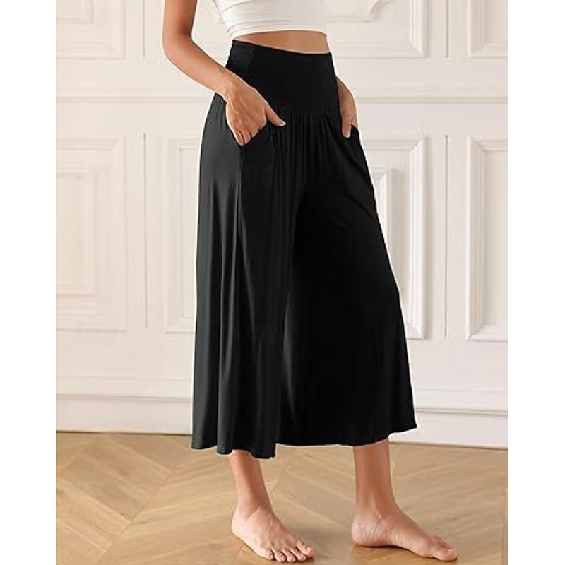 Women's Capri Pants Slacks Streetwear Calf-Length Natural Plain Elastic Waist Comfy Outdoor Comfortable Vacation Holiday Black Summer Regular Fit