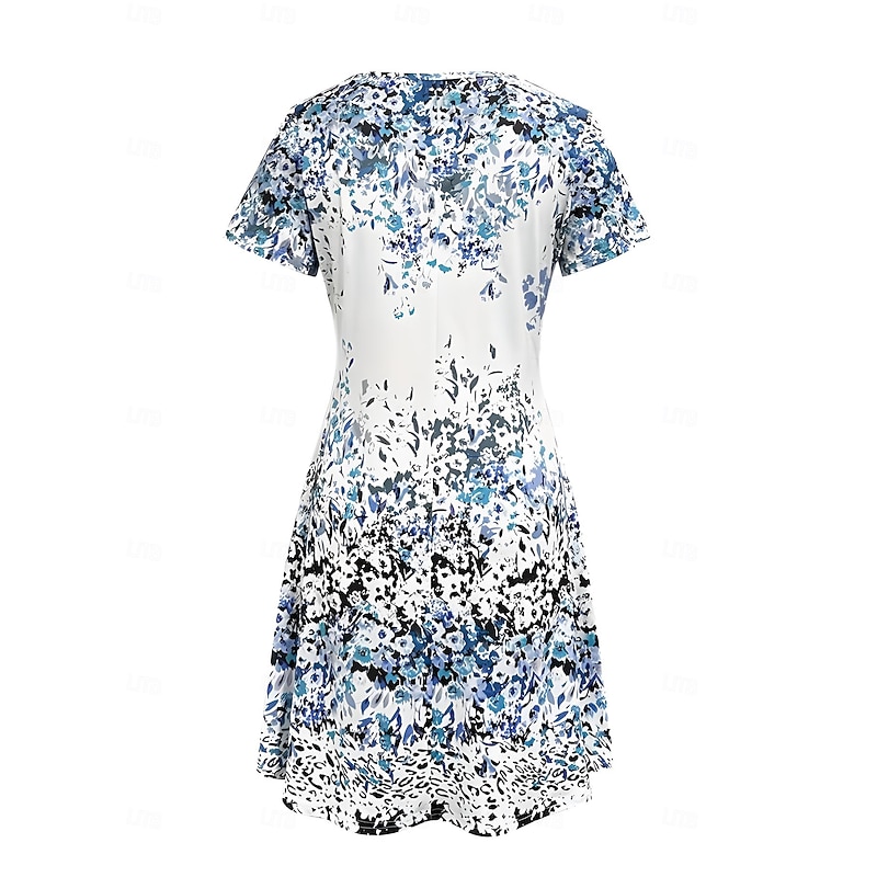 Women's Mini Dress T Shirt Dress Tee Dress Sundress A Line Dress Vacation Casual Boho Going out Beach Regular Fit Floral Graphic Short Sleeve V Neck Blue Summer Spring2