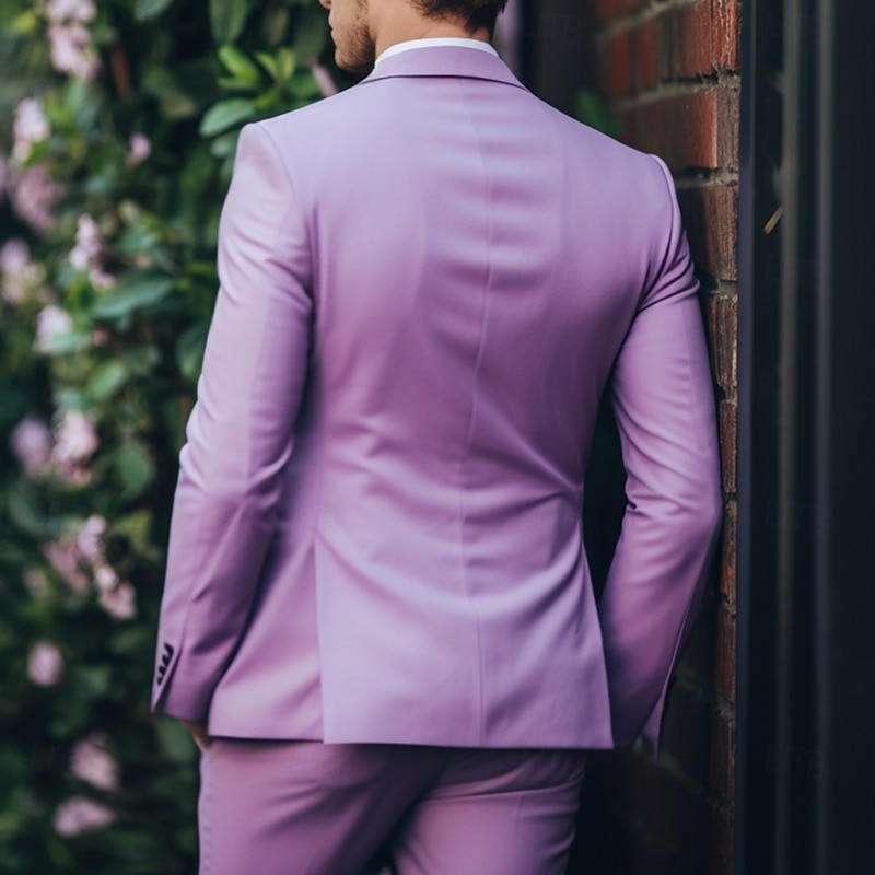 Men's Wedding Party Suits Purple Summer Fashion Formal Solid Colored Standard Fit 2 Piece Single Breasted Two-buttons3