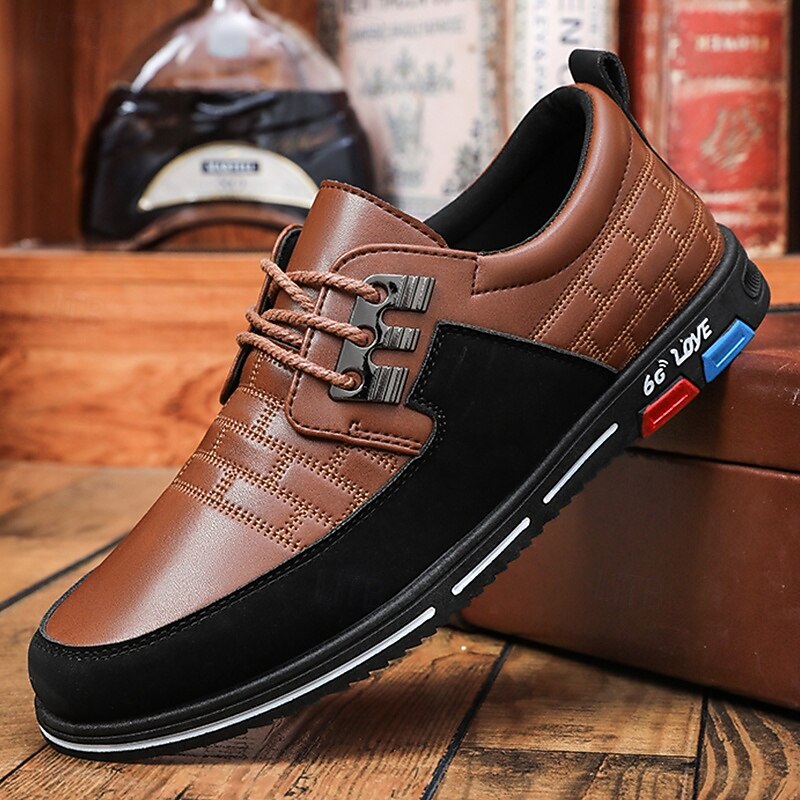 Men's Premium Brown and Black Faux Leather Casual Sneakers with Stylish Lace-Up Design for Everyday Comfort