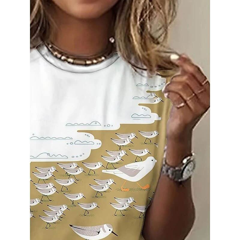 Women's T Shirt Graphic Animal Bird Vintage Stylish Classic Short Sleeve Crew Neck Round Neck Regular Tops Daily Weekend Print Khaki Summer Spring2
