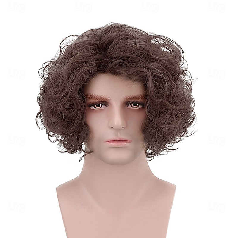Short Curly Fluffy Wig 70s Wavy Hippie Men Wigs Costume Party Cosplay Hair for Adult Kids One Pack Halloween Wigs2