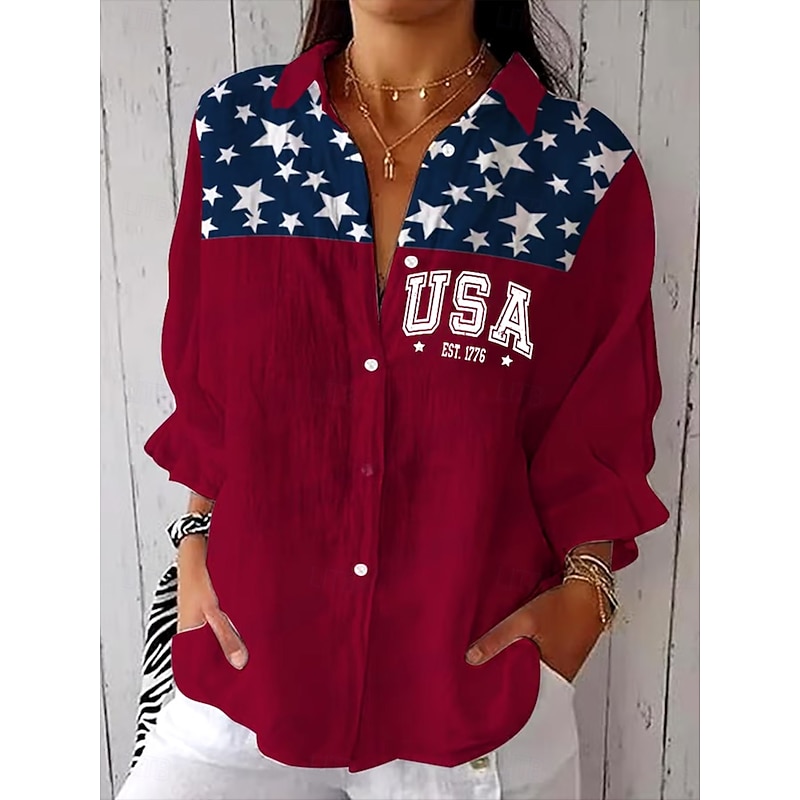 Women's Patriotic Shirt Graphic Flag USA Vintage Tropical Daily Regular Tops Daily s Print Red Spring