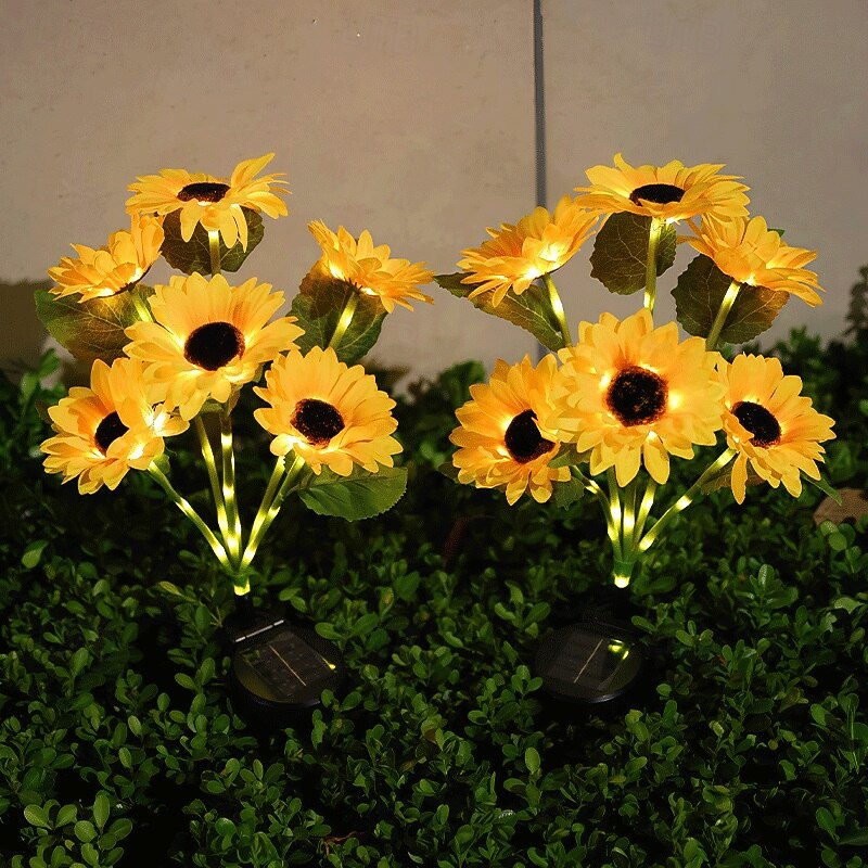 2 Pcs Outdoor Sunflower Flower Lights Waterproof Solar 6 Heads 53 Led Beads Sunflower Ground Insertion Light Pole Luminous Courtyard Garden Lawn Path Villa Park Landscape Light Wedding Festival