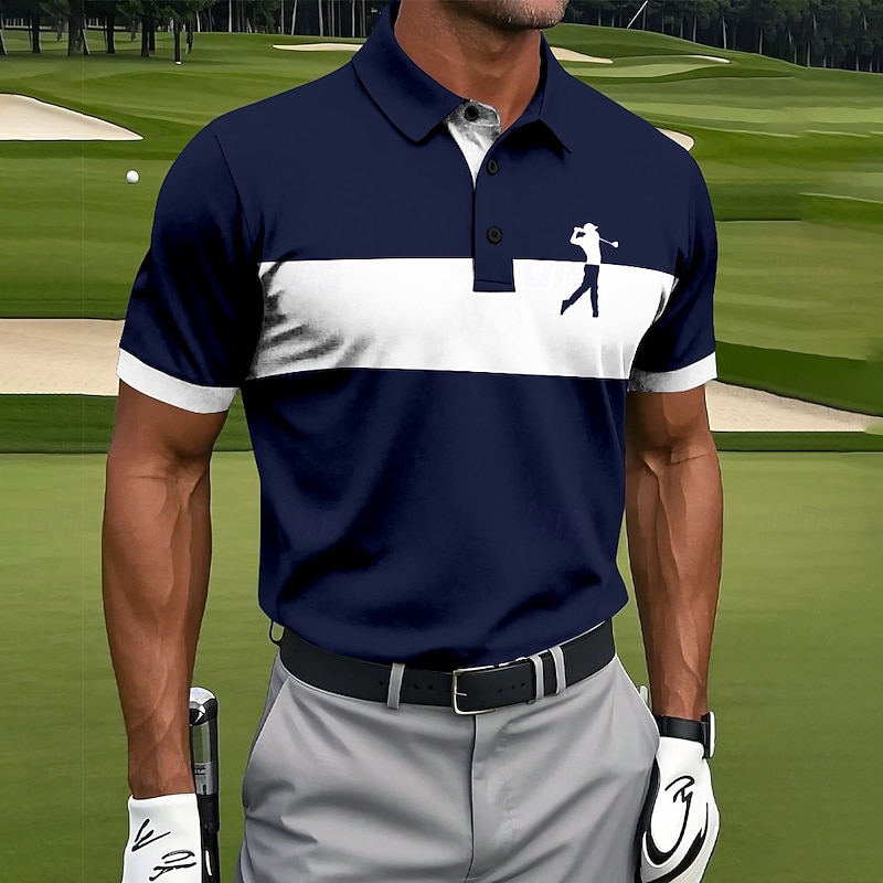 Men's Horizontal Stripes Golf Polo Short Sleeve Polo Shirts Collared Shirts Sportswear Athleisure Daily Wear Buttons Summer White Red Blue4