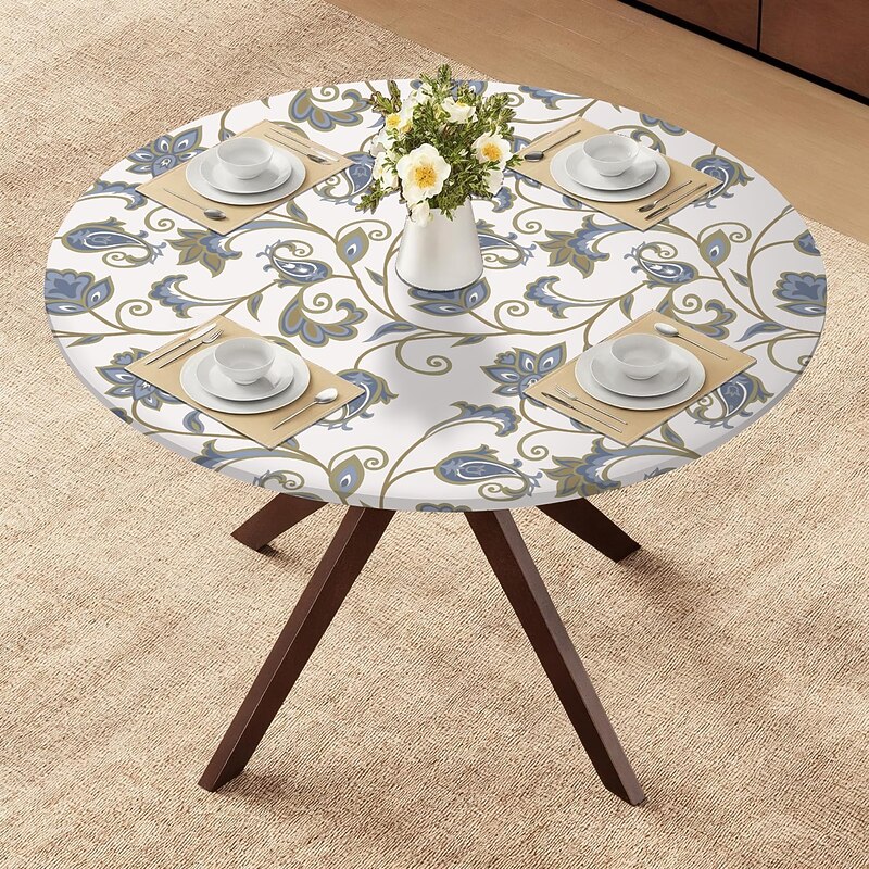 Table Covers For The Home Deluxe Elastic Edged Flannel Backed Vinyl Fitted Table Cover Pattern Large Round Oblong Oval3