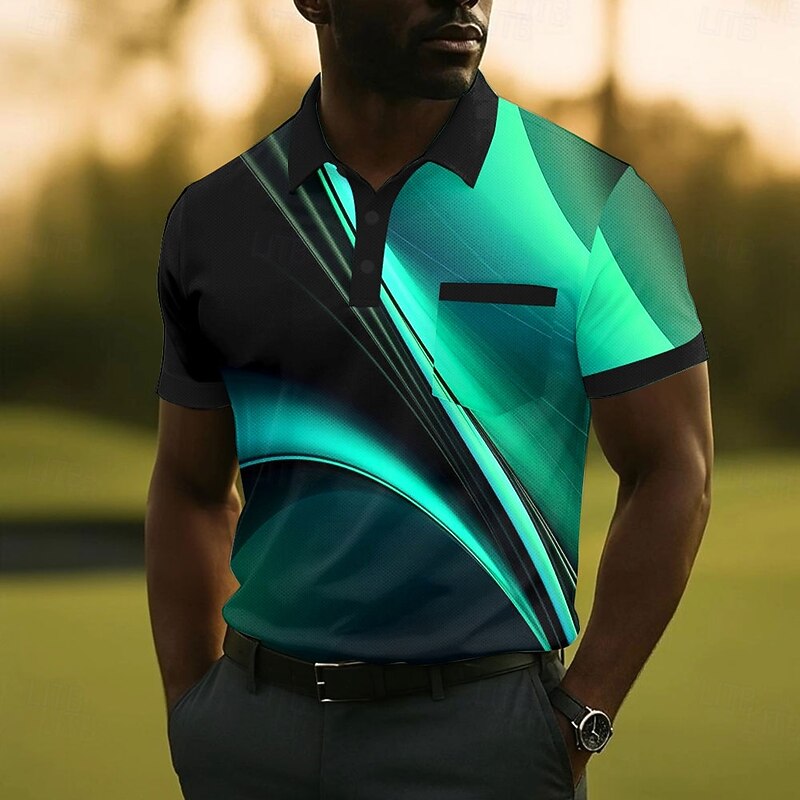 Men's Geometic Line Polo Short Sleeve Polo Shirts Collared Shirts Business Casual Outdoor Athleisure Daily Wear 3D Print Buttons Summer Yellow Red Blue