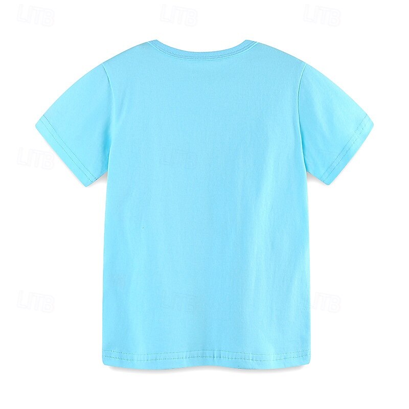 Kids Boys T shirt Tee Cartoon Short Sleeve Crewneck Children Top Outdoor Basic Summer Blue 4 years+2