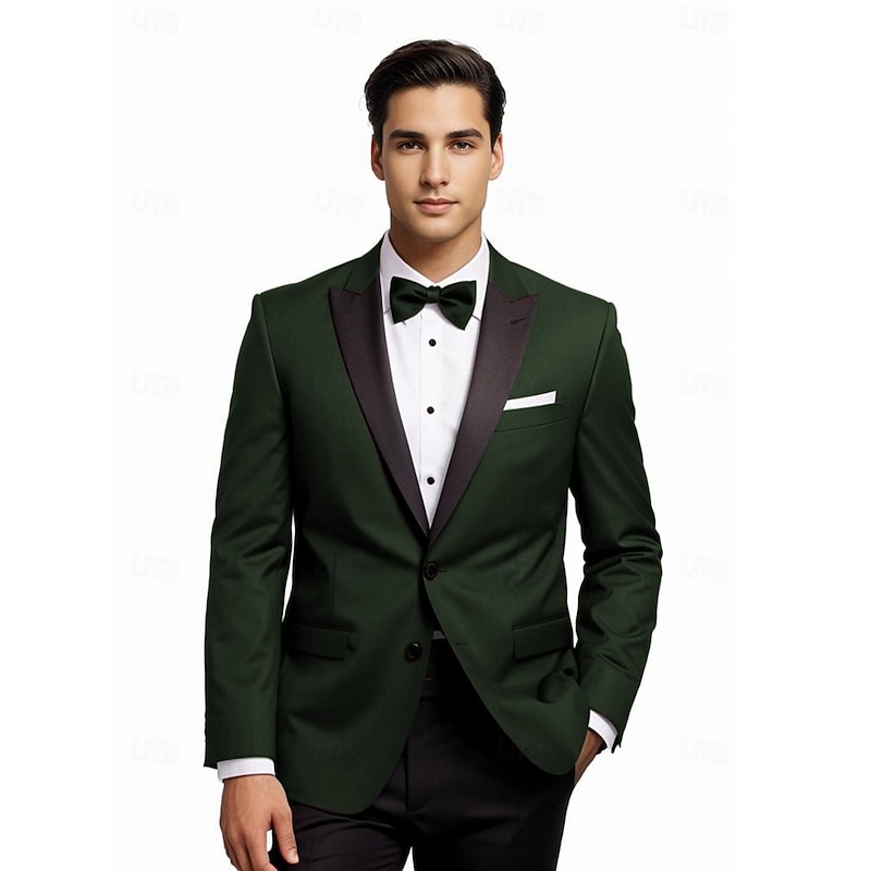 Men's Wedding Party Party Suits Peaked Lapel Grape Dark Green Formal Solid Colored Standard Fit 2 Piece Single Breasted Two-buttons