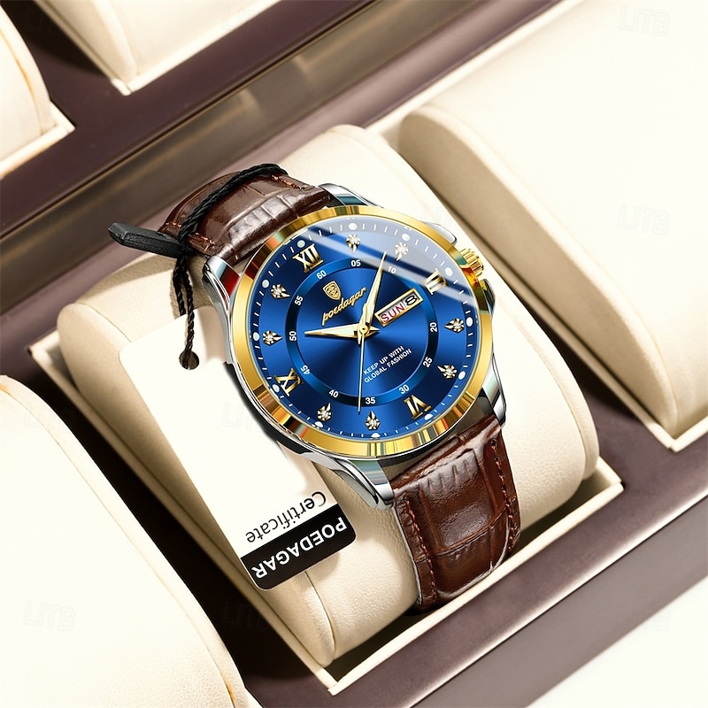 Top Luxury Man Watch Date Week Waterproof Luminous Leather Men Wristwatch Casual Male Clock Sports Men's Quartz Watches2