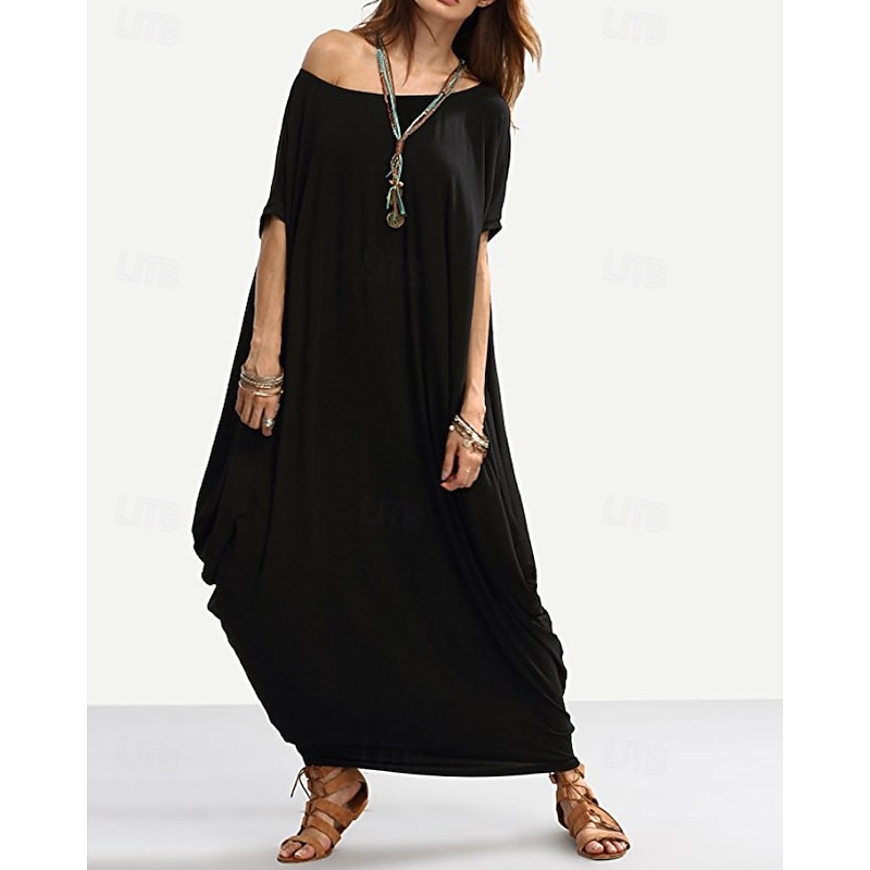 Women's Midi Dress Casual Dress Fashion Classic Modern Vacation Holiday Going out Regular Fit Plain Short Sleeve Crew Neck Black Wine Green Summer2