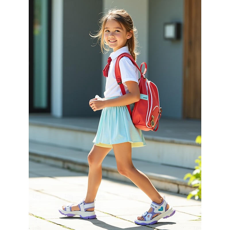 Girls' Purple Sport Sandals with Heart Accents – Anti-Slip Outdoor Shoes for Playground and Back to School Activities2