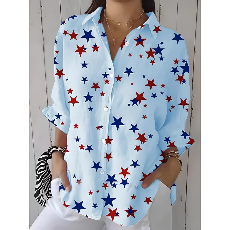Women's Patriotic Shirt Graphic Flag Star Vintage Tropical Daily Regular Tops Work Daily s Print White Pink Blue Spring2