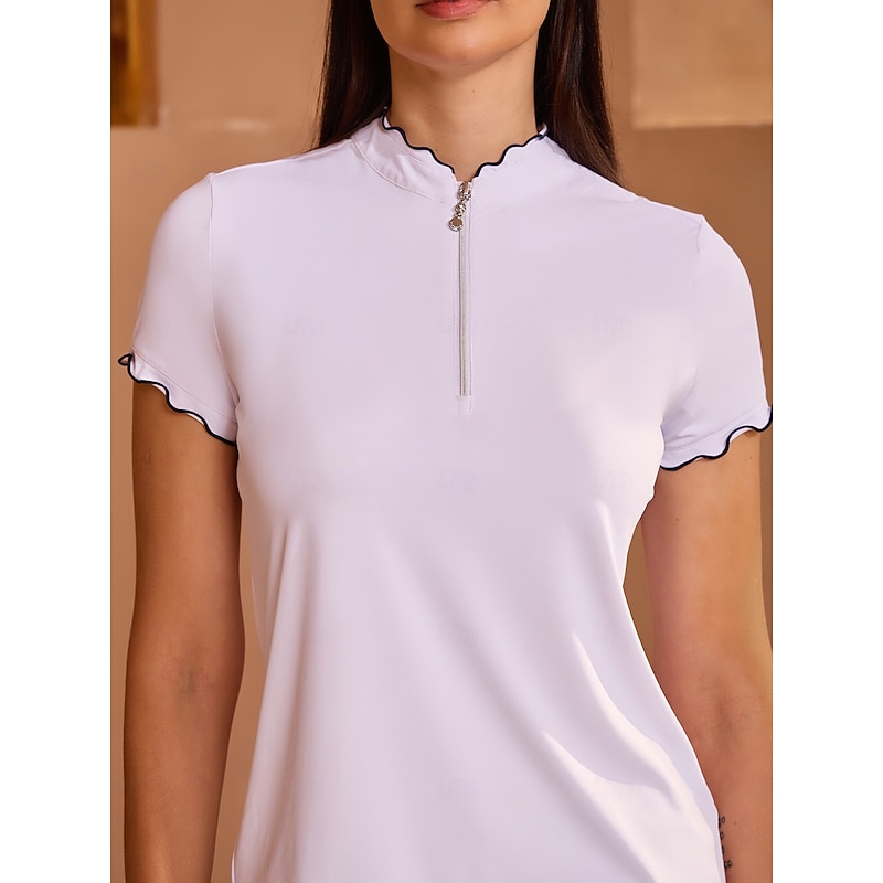 Women's Golf Polo Shirt White+Black Short Sleeve Ladies Golf Attire Clothes Outfits Wear Apparel4