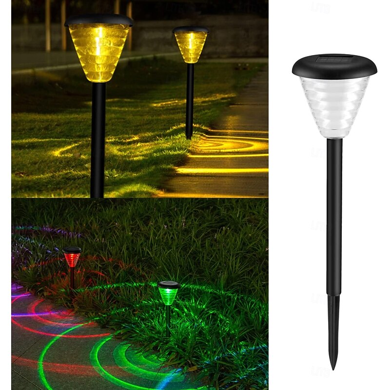 LED Solar Pathway Lights with 2 LEDs IP65 Outdoor Waterproof Auto On/Off Powered Landscape Lighting One Key Switch Warm Light/Color Light Project Beautiful Pattern On The Ground Light The Way for Yard Garden3