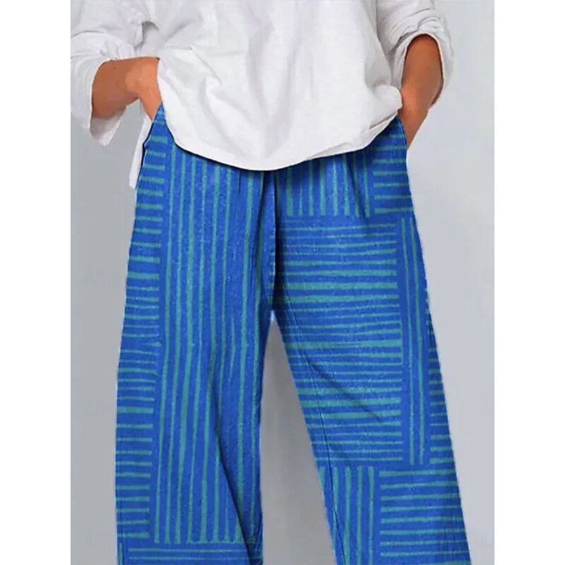 Women's Chinos Baggy Pants Beach Shorts Vacation Vintage Ethnic Style Ankle-Length High Waist Graphic Striped Geometry Drawstring Patchwork Wide Leg Soft Breathable Micro-elastic Vacation Street2