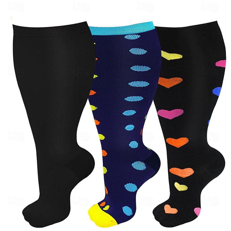 1 Pair Compression Socks Plus Size Wide Calf 15-20mmHg, Knee High Support Stockings for Women & Men, Fat Legs Circulation Socks for Swollen Legs, Nurses, Flight, Travel, Daily Use