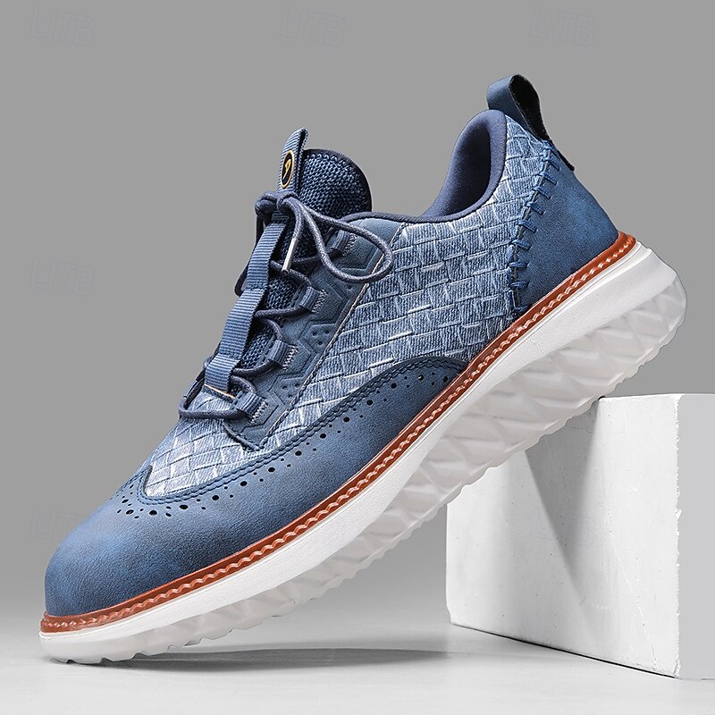 Men's Sneakers Blue Knit Lace-Up Shoes with Stylish Design and Cushioned Sole for Walking, Running and Everyday Use