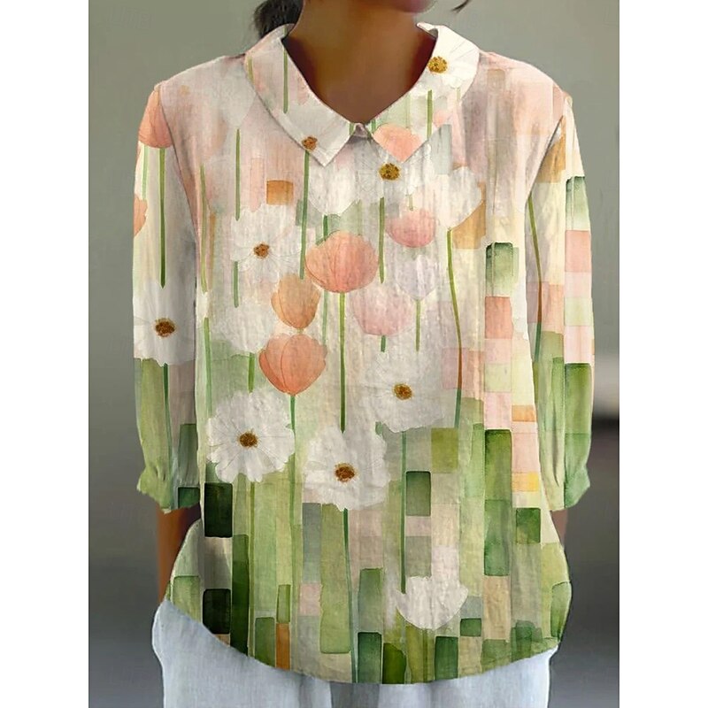 Women's Blouse Long Sleeve Peter Pan Collar Casual Floral Graphic Vintage Tropical Daily Collar Regular Tops Daily Buttons Print Pink Purple Green Light Blue Summer Spring3