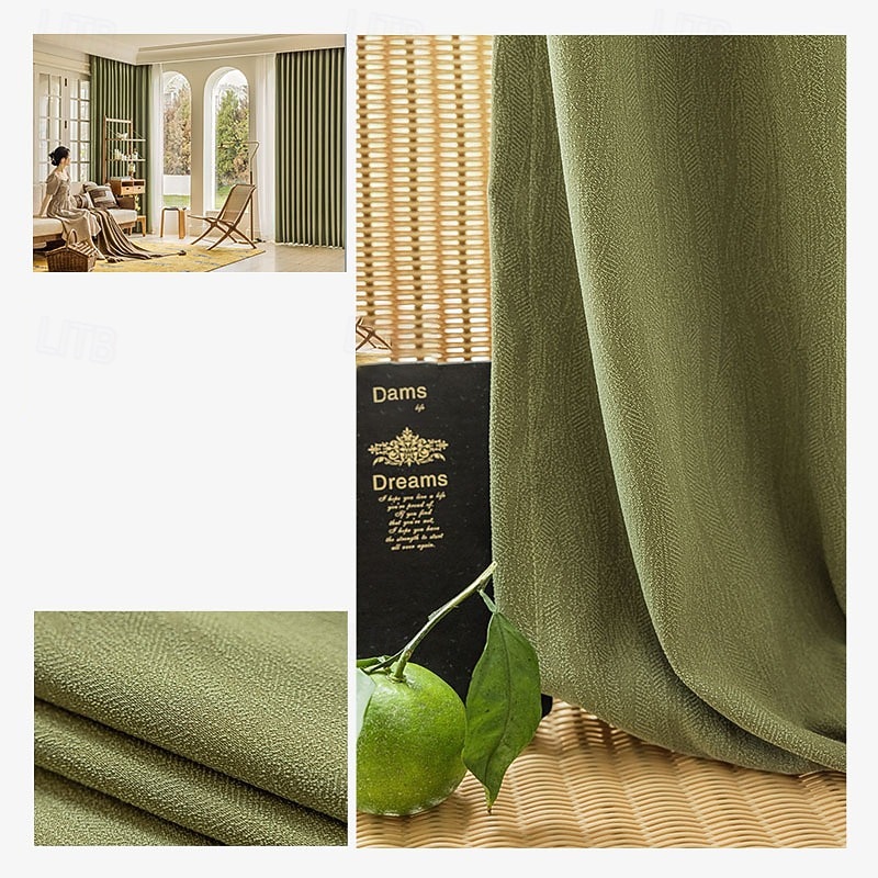 Linen Textured Thermal Curtains Blackout Privacy Protection Draperies, Noise Reducing Ring Top Drapes, for Bedroom/Living Room/Hotel 1pc4