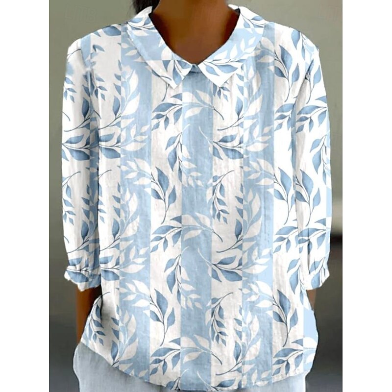 Women's Blouse Long Sleeve Peter Pan Collar Casual Graphic Geometric Bohemia Daily Stylish Collar Regular Tops Daily Buttons Print Yellow Blue Khaki Summer Spring