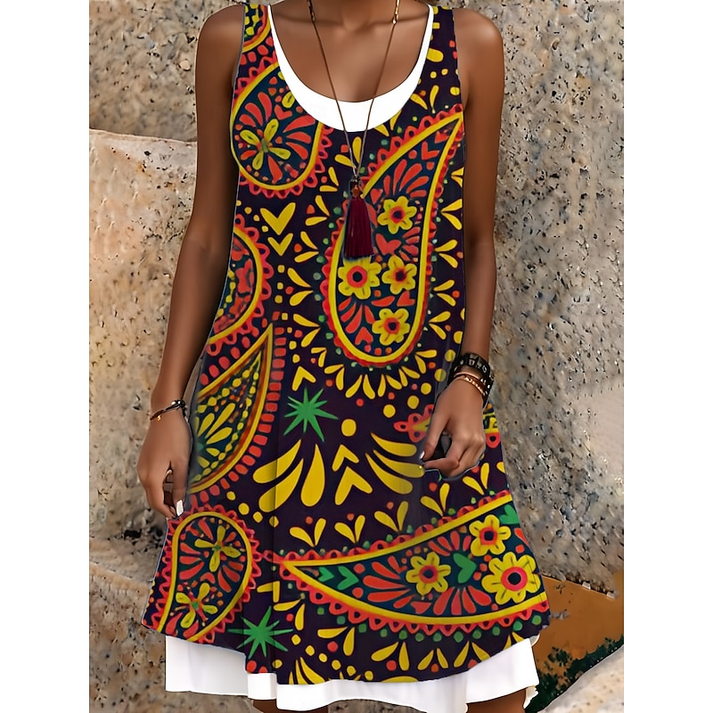 Women's Midi Dress Tank Dress Fashion Classic Outdoor Daily Weekend Regular Fit Graphic Flower Sleeveless Crew Neck Colorful Spring Fall