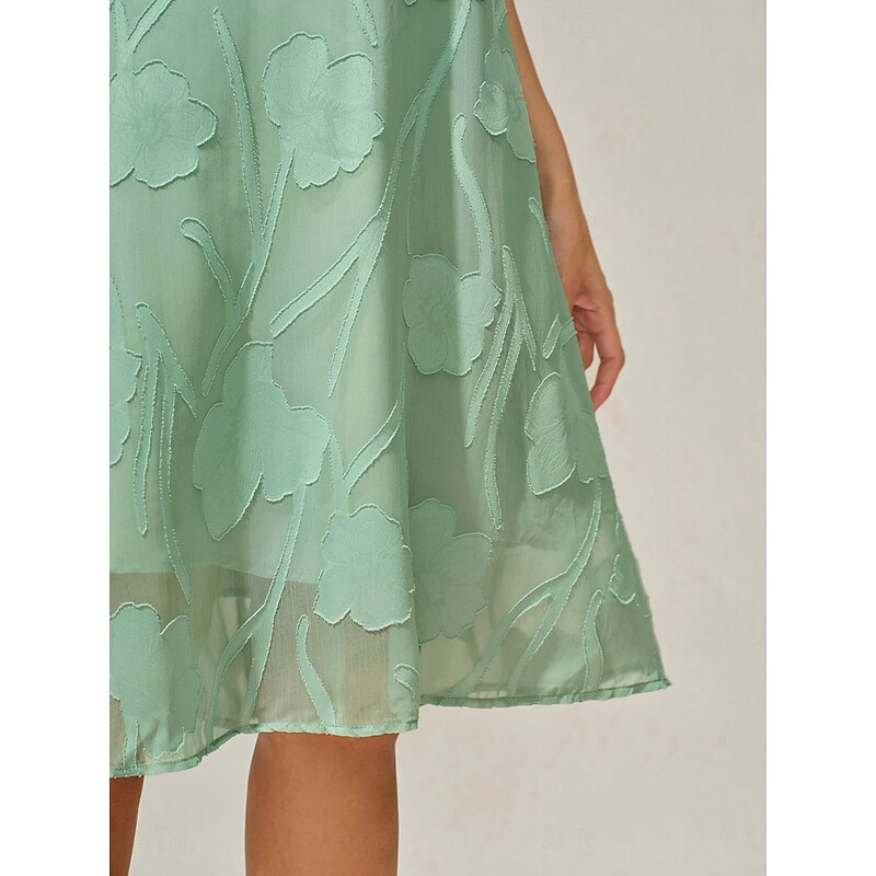 Women's Knee Length Dress Chiffon Dress Elegant Casual Loose Fit Floral Short Sleeve Crew Neck Sage Green Summer3