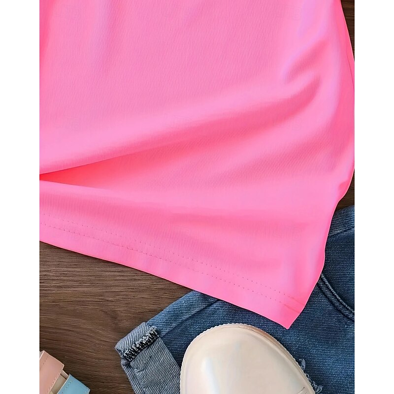 Girls' 3D Letter T shirt Tee Short Sleeve Summer Spring Fashion Basic Kids 4-12 Years Crew Neck Outdoor Casual Daily Regular Fit4