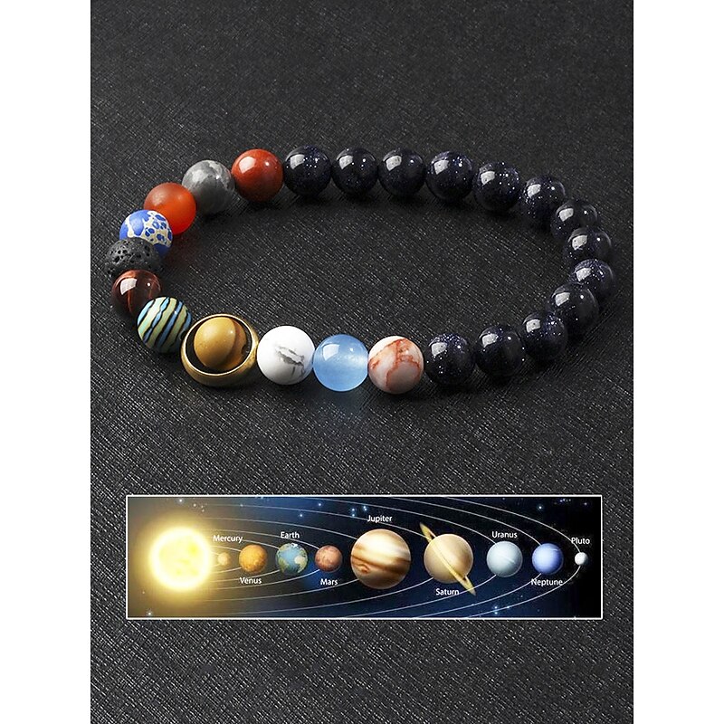 Men's Solar System Bracelet – Beaded Lava Stone and Gemstone Bracelet with Planets Design, Unique and Meaningful Fashion Accessory, Ideal Father's Day Gift for Science and Astronomy Enthusiasts