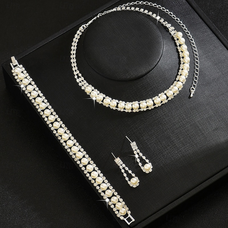 Bridal Jewelry Sets Three-piece Suit Pearl 1 Necklace 1 Bracelet Earrings Women's Elegant Fashion Sweet Lovely Classic Love Precious Oval Jewelry Set For Wedding Valentine's Day Birthday4