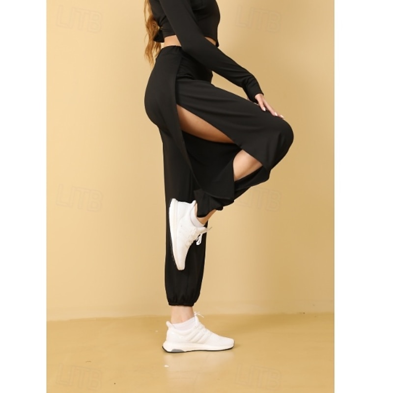 Women's EU / US Size Baggy Pants Cozy Leggings Casual Daily Buddha Pants Full Length Mid Waist Solid Colored Split Comfortable Breathable Micro-elastic Yoga Daily Wear Pinky Black 4# sky blue Dark3