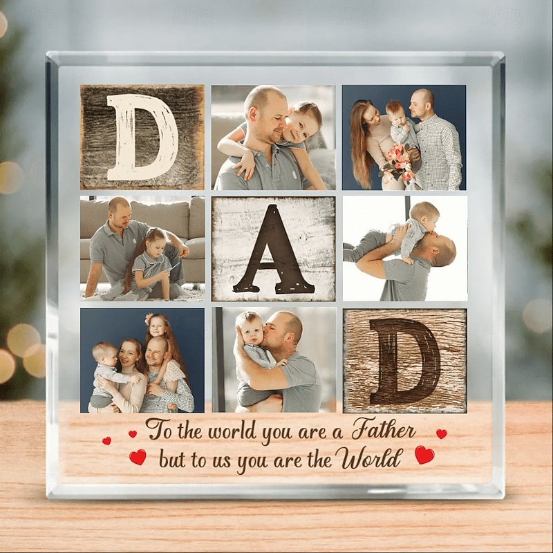 Personalized Photo Block Father's Day Best Custom Gift for Dad, Acrylic Plaque Block with 6 Photo Collage, Unique Picture Gift for Father