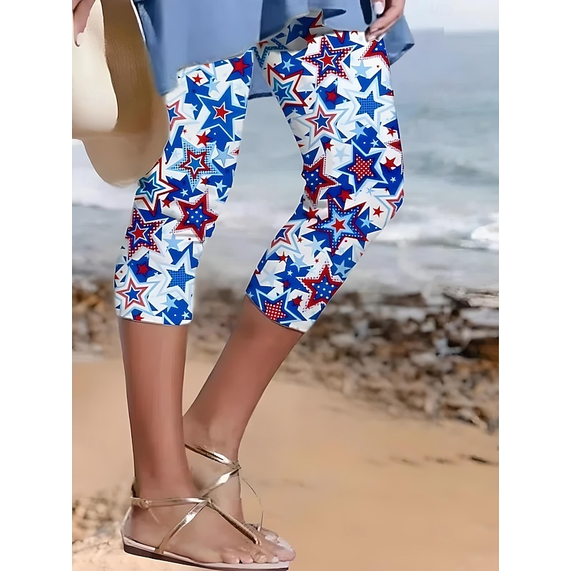 Women's Patriotic  Capri Pants Leggings Vacation Vintage Fashion Calf-Length High WaistPants Star Gradient Striped Printing Breathable Soft Stretchy Outdoor Vacation3