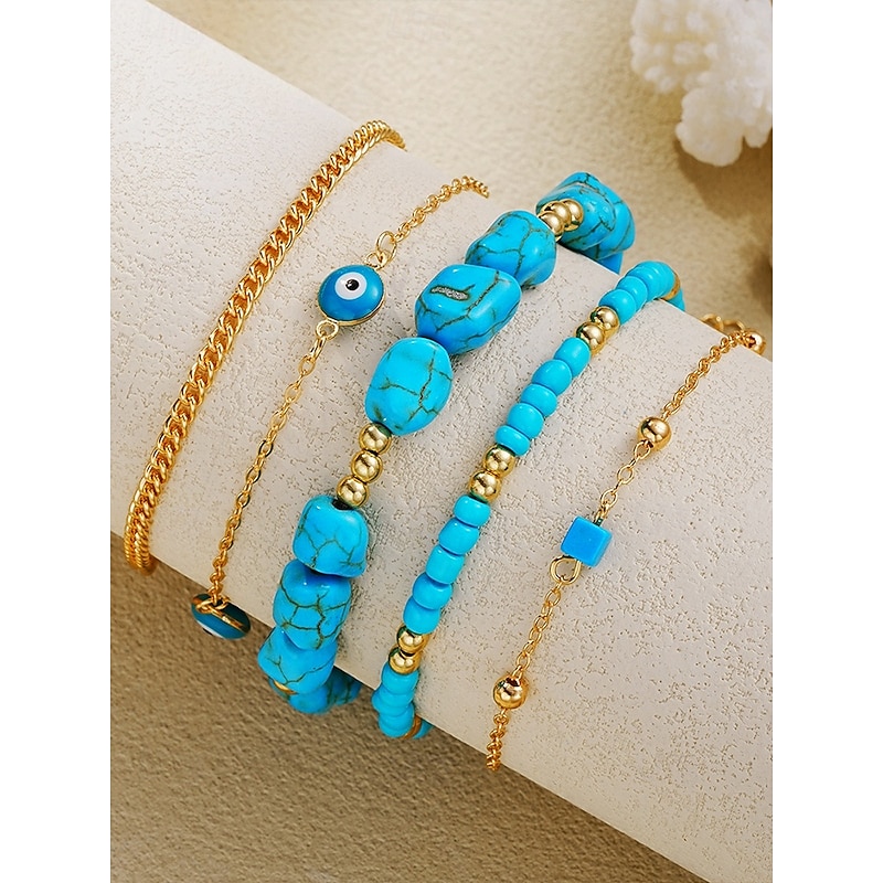 Turquoise and Gold Anklet Set for Women | Beach-Inspired Anklets with Evil Eye Charms and Stone Accents | Perfect for Summer, Bohemian and Vacation Style3