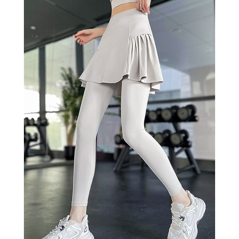 Women's Solid Colored Tennis Skirt with Leggings Side Pockets Quick Dry Tennis Golf Pickleball Bottoms Light Coffee Black Green Spandex Tennis Clothing3