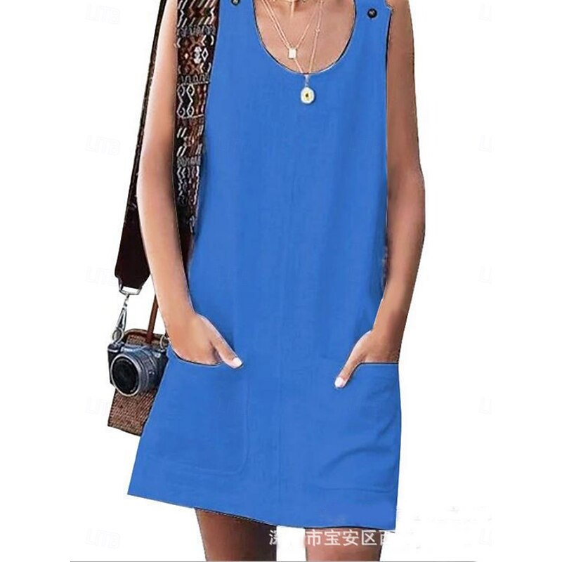 Women's Mini Dress Summer Dress Slip Dress Casual Daily Loose Fit Solid Color Sleeveless U Neck Fuchsia Dark Blue Summer2