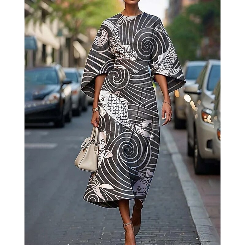 Women's Midi Dress Floral Dress Fashion Classic Modern Vacation Daily Holiday Regular Fit Flower Half Sleeve Crew Neck Black Light Green Blue Emerald Green Summer3