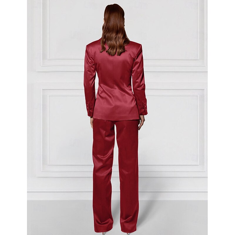 Women's 2 Pieces Suits Formal Wedding Guest Stretch Satin Elegant Vintage Simple Long Sleeve Floor Length Peak Lapel Double Breasted3