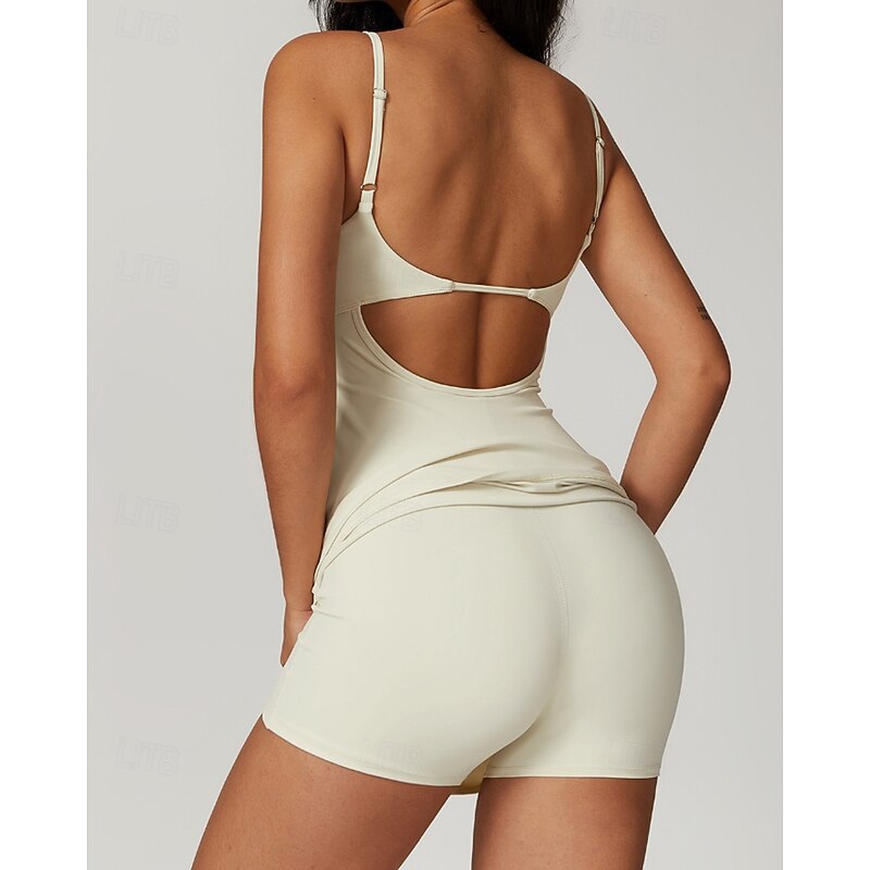 Women's Solid Colored Tennis Dress with Built in Shorts and Bra Sports Dress Sleeveless Split Breathable Tennis Golf Pickleball Spaghetti Strap Open Back Black Ivory Blue Tennis Clothing4