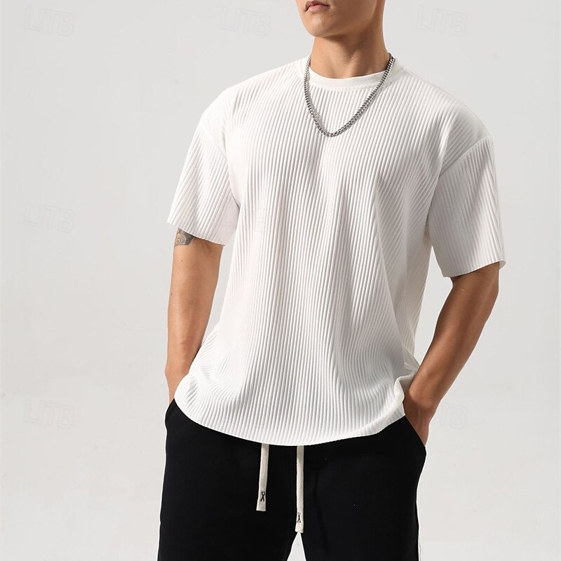 Men's T Shirt Tee Short Sleeve Shirt Tee Top Short Sleeve Crew Neck Summer Plain Fashion Designer Basic Jacquard Vacation Street Going out Black White Dark Grey Top Tee for Men2