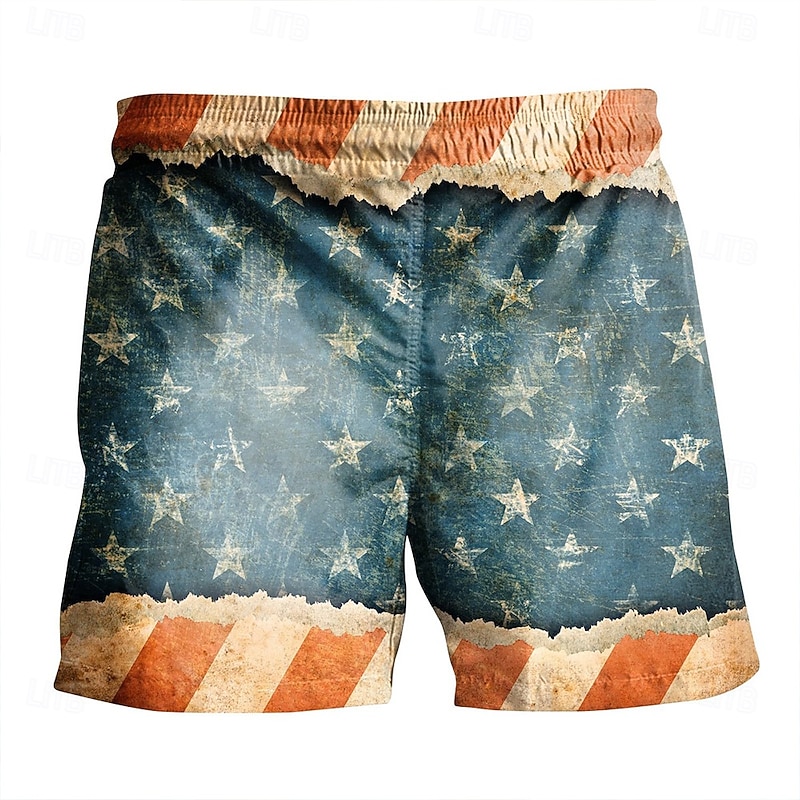 Independence Day Men's US Flag Patriotic Fourth of July Swim Trunks Swim Shorts Board Shorts Mid Waist Retro Vintage Holiday Side Pockets Mesh Lining Elastic Drawstring Waist Designer Clothing Apparel4