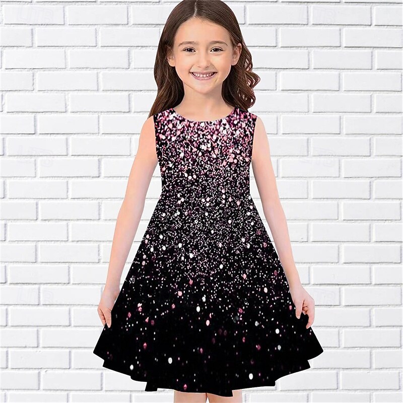 Girls' 3D Graphic Dress Sleeveless Summer Spring Vacation Daily Holiday Princess Beautiful Sweet Kids 4-12 Years Casual Dress A Line Dress Knee-length Regular Fit