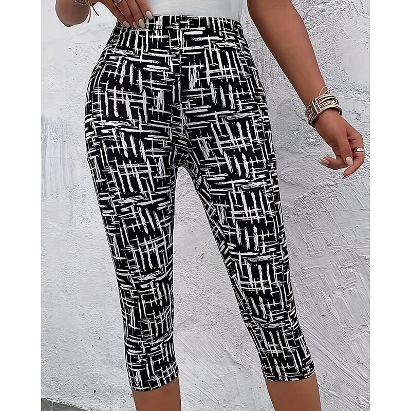 Women's Capri Pants Leggings Cozy Leggings Streetwear Casual Calf-Length Natural Geometic Print Comfy Outdoor Comfortable Outdoor Vacation Casual Daily Black Summer Regular Fit4