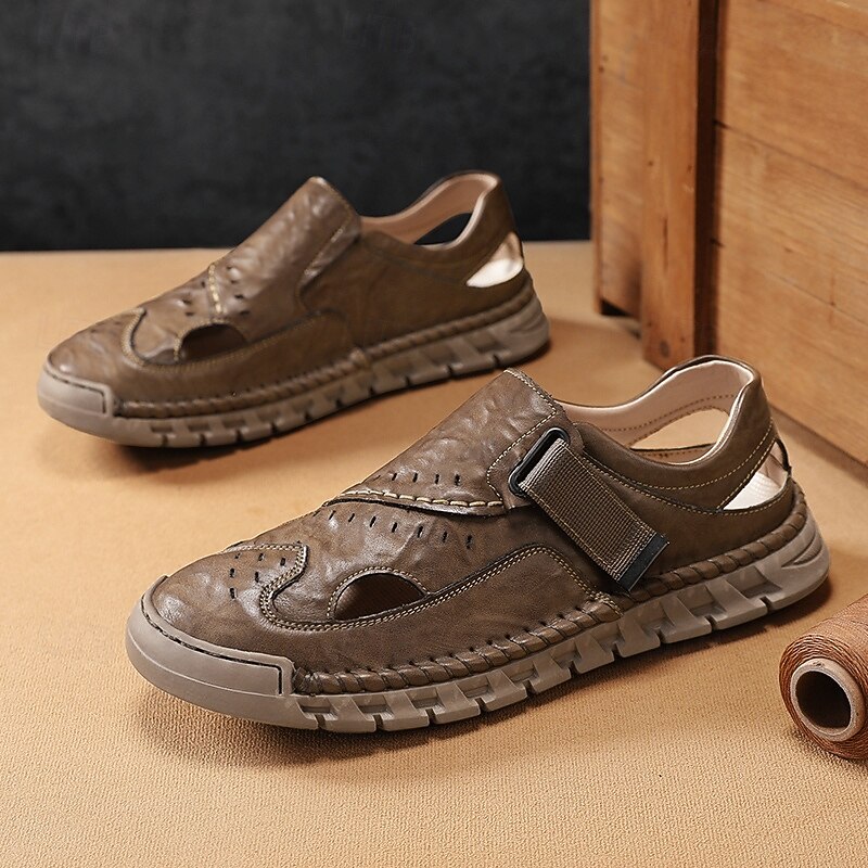 Men's Sandals Brown Outdoor Sandals with Velcro Straps and Comfortable Design for Hiking Travel and Everyday Use4