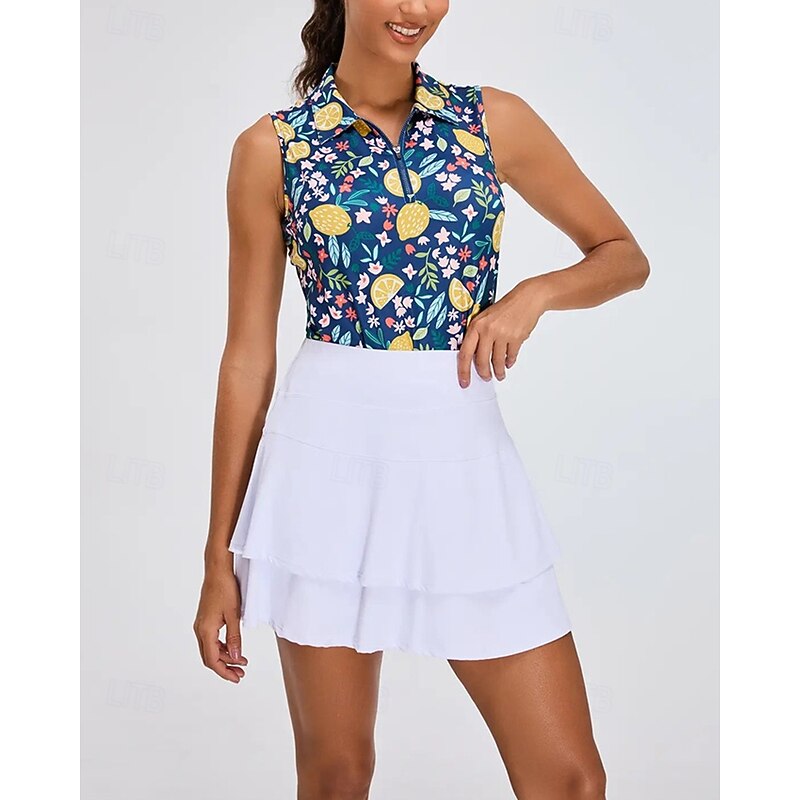 Women's Fruit Tennis Shirt Sleeveless Print UPF50+ Quick Dry Tennis Golf Badminton Zip Collar Tee Tshirt Top Blue Tennis Clothing3