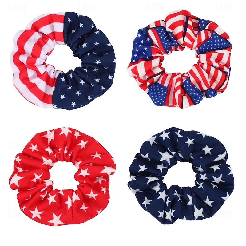4Pcs Patriotic 4th of July Hair Bands American Flag Hair Ties Hair Ropes Independence Day Hair Scrunchies National Day Decorations