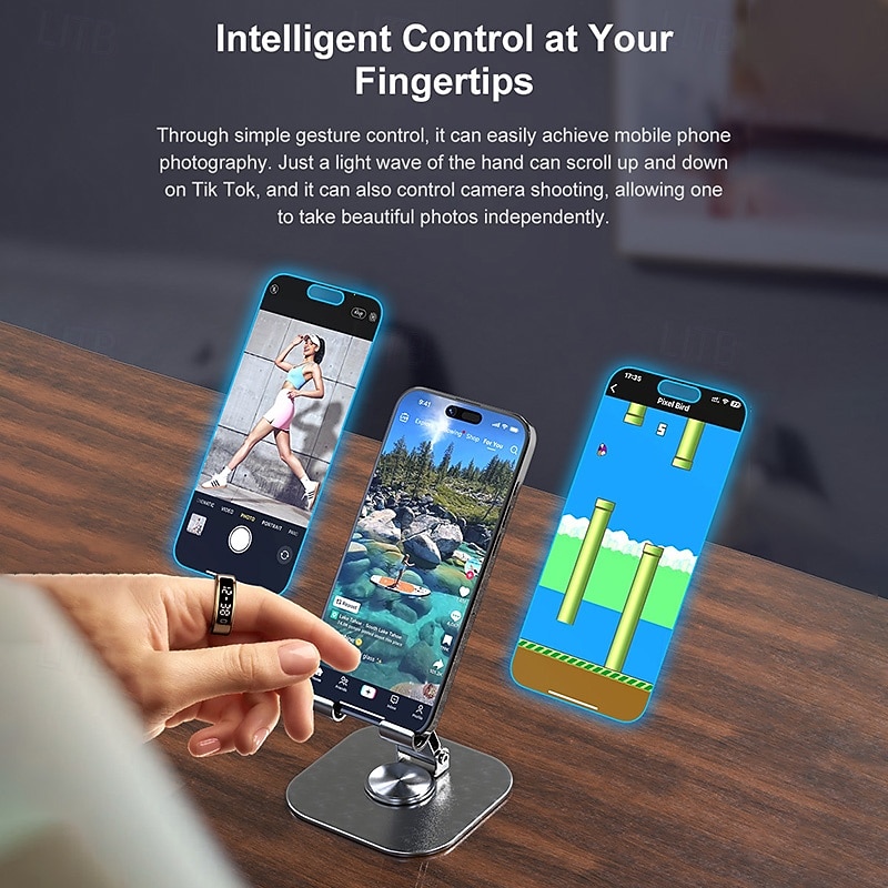 R11C Smart Ring with Touch Display & Charging Case – Heart Rate, Sleep, Blood Oxygen Monitor, Step Tracker, Gesture Control, Waterproof Stainless Steel Fitness Ring4